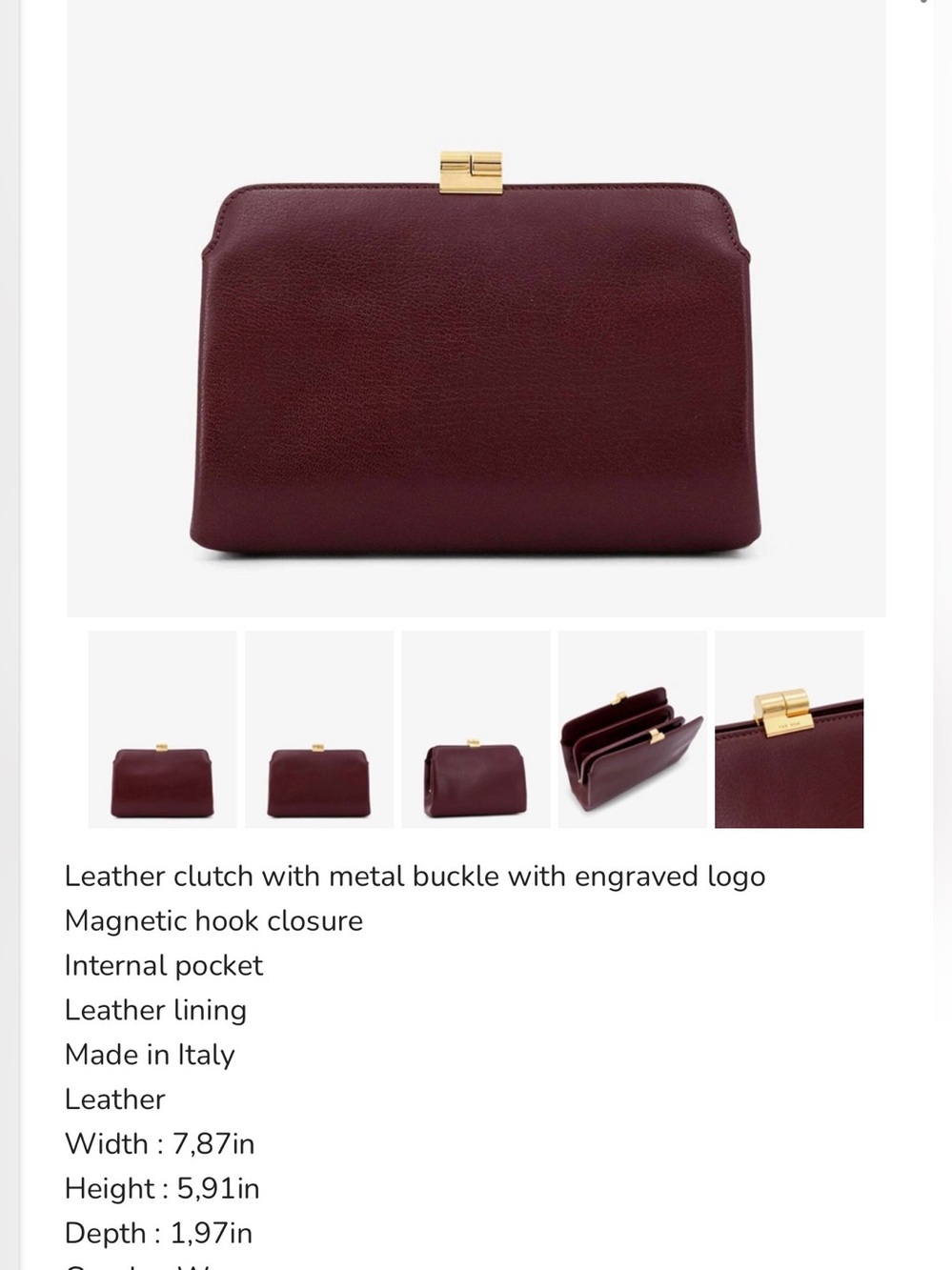 THE ROW Amazon Clutch - Burgundy Leather  (Raisin SHG) Gold Hardware - Auth NWT!